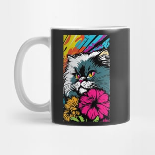 Persian Cat Vibrant Tropical Flower Tall Retro Vintage Digital Pop Art Portrait 5 Mug